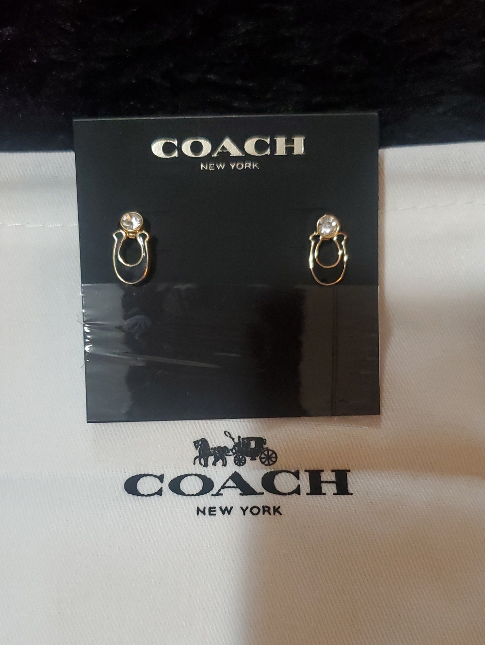 Coach Minimalist Gold And Black Logo With Crystal  Drop Earrings